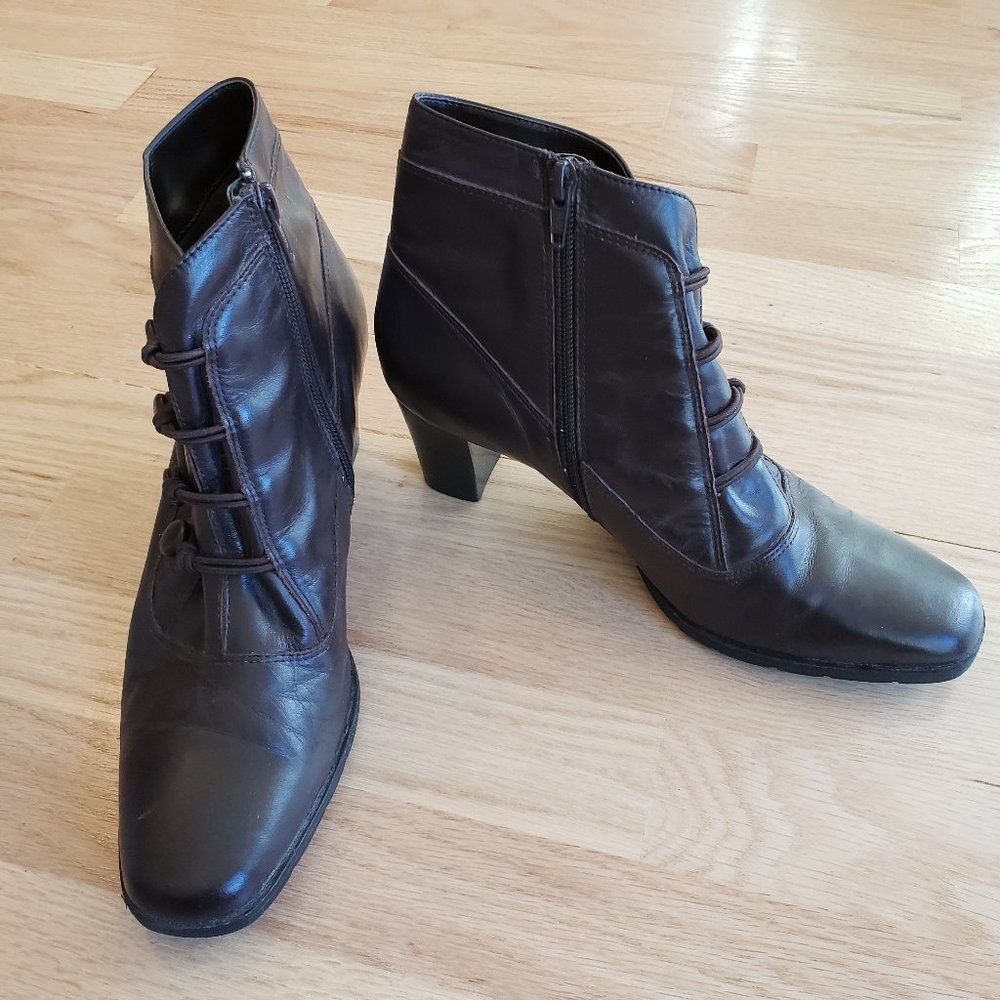 Genuine leather ankle boots, Dark brown, Size 8M, Side zipper, 2.5" heel